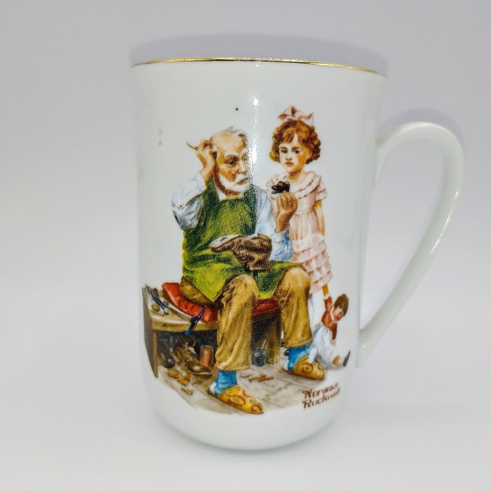 Norman Rockwell “The Cobbler” Mug Tea Coffee Cup - Vintage 1982 - W Seal of Auth